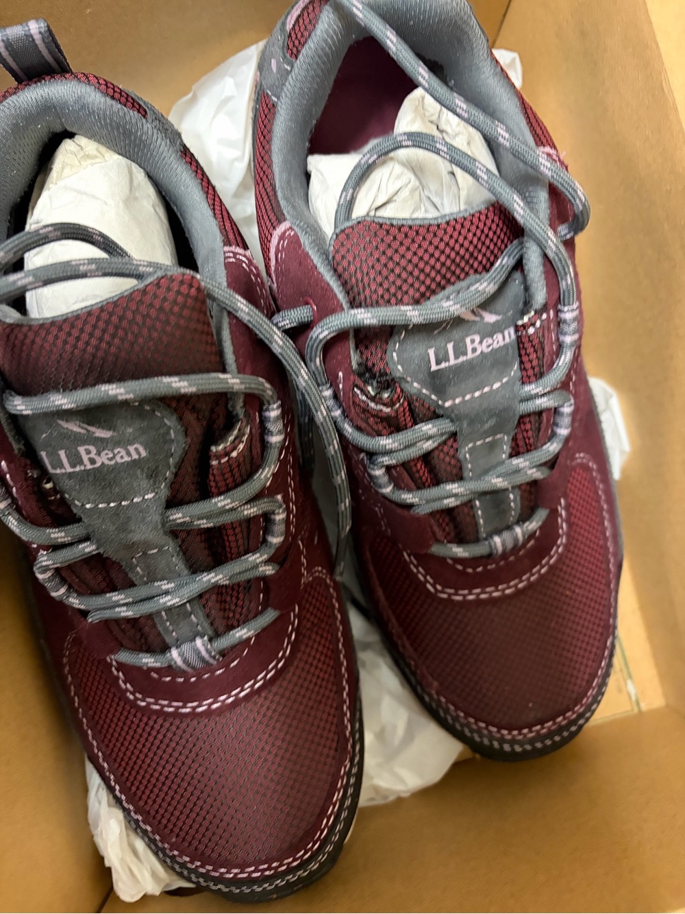 NEW L.L. Bean womens Burgundy and Gray Athletic Shoes trail sneakers 8W